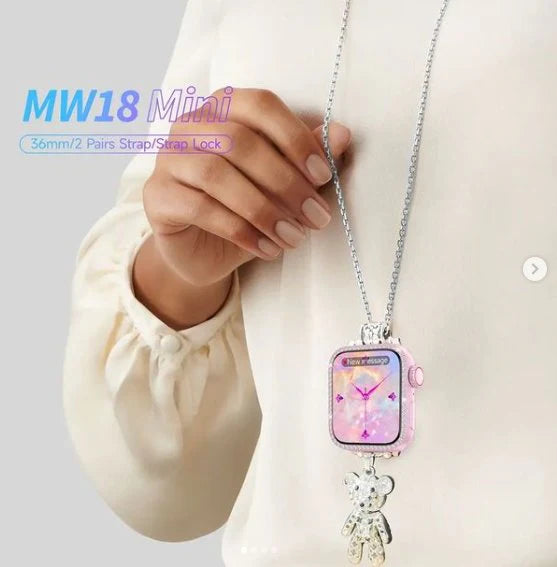 MW 18 Mini Smartwatch chic chain necklace and bracelet For Girls